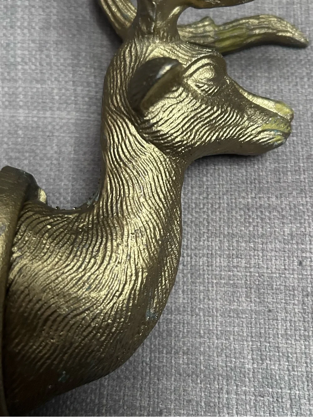 Vtg Cast Brass Stag Deer Head Wall Hook Equestrian Lodge Decor #06152610